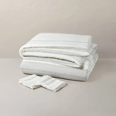 Open Box - 3pc King Alternating Pinstripe Comforter & Sham Set Gray/Cream - Hearth & Hand with Magnolia