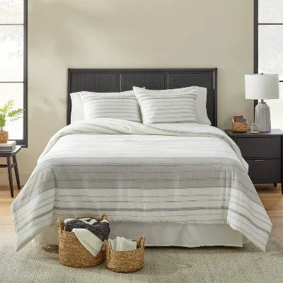 Open Box - 3pc King Alternating Pinstripe Comforter & Sham Set Gray/Cream - Hearth & Hand with Magnolia