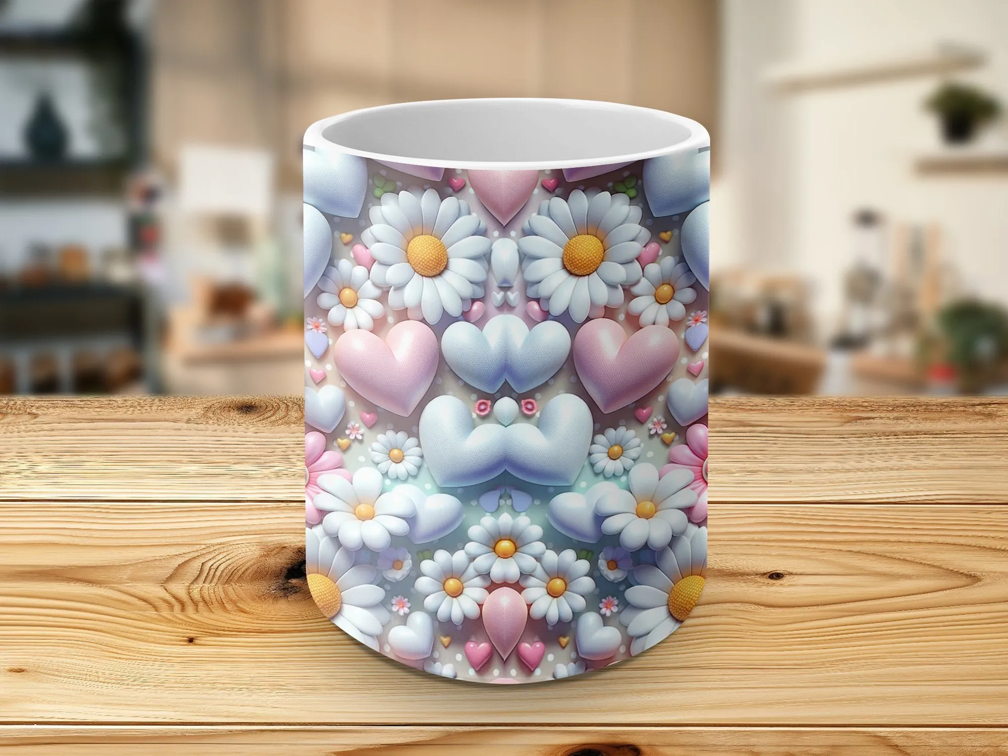 Pastel Heart and Flower Mug, Cute Love and Floral Coffee Cup, Gift for Her, Romantic Tea Mug, Valentine's Day Present, Spring Decor