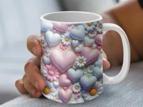 Pastel Heart and Flower Mug, Cute Love and Floral Coffee Cup, Gift for Her, Romantic Tea Mug, Valentine's Day Present, Spring Decor