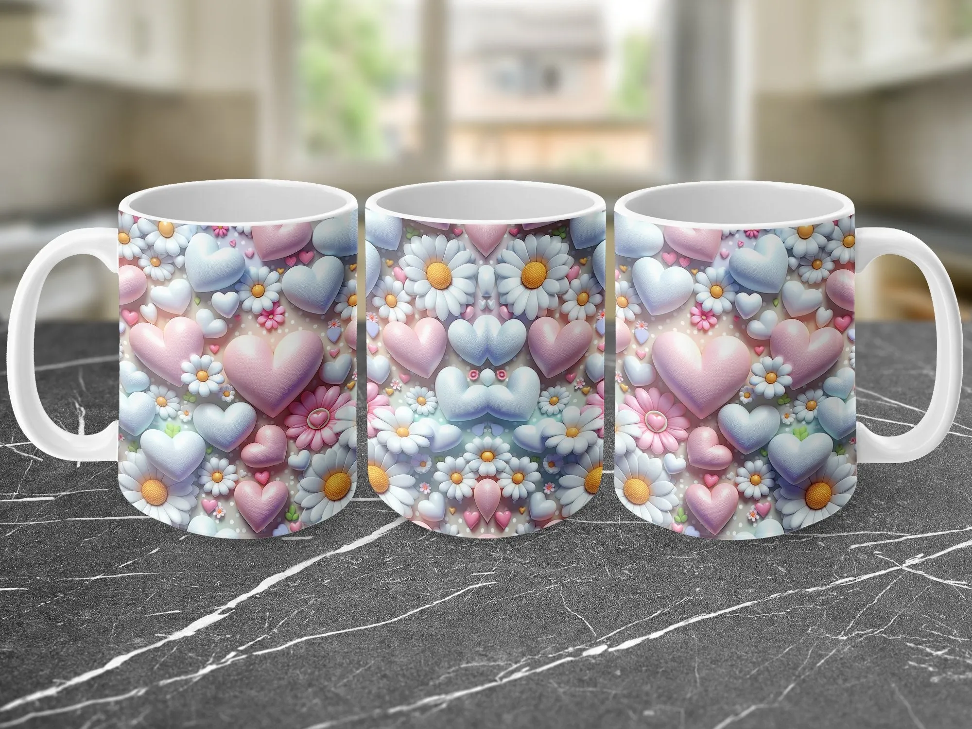 Pastel Heart and Flower Mug, Cute Love and Floral Coffee Cup, Gift for Her, Romantic Tea Mug, Valentine's Day Present, Spring Decor