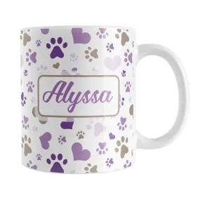 Personalized Purple Hearts and Paw Prints Mug