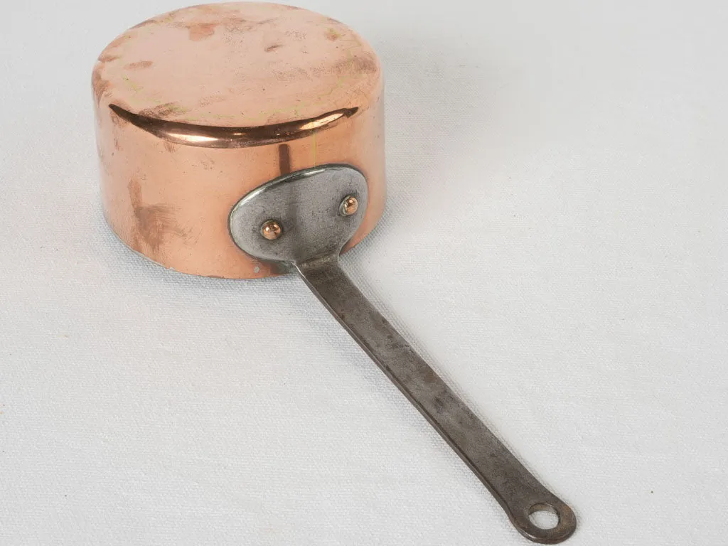 Petit 19th-century French copper saucepan w/ wrought iron handle