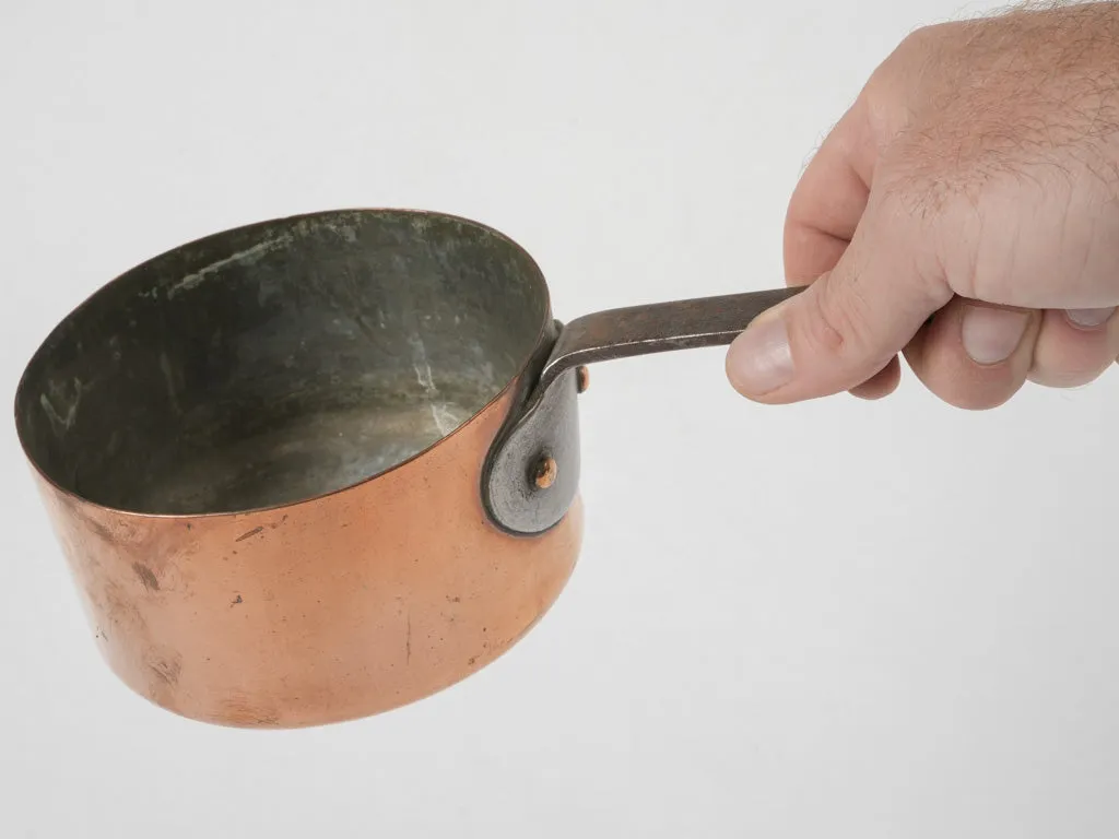 Petit 19th-century French copper saucepan w/ wrought iron handle