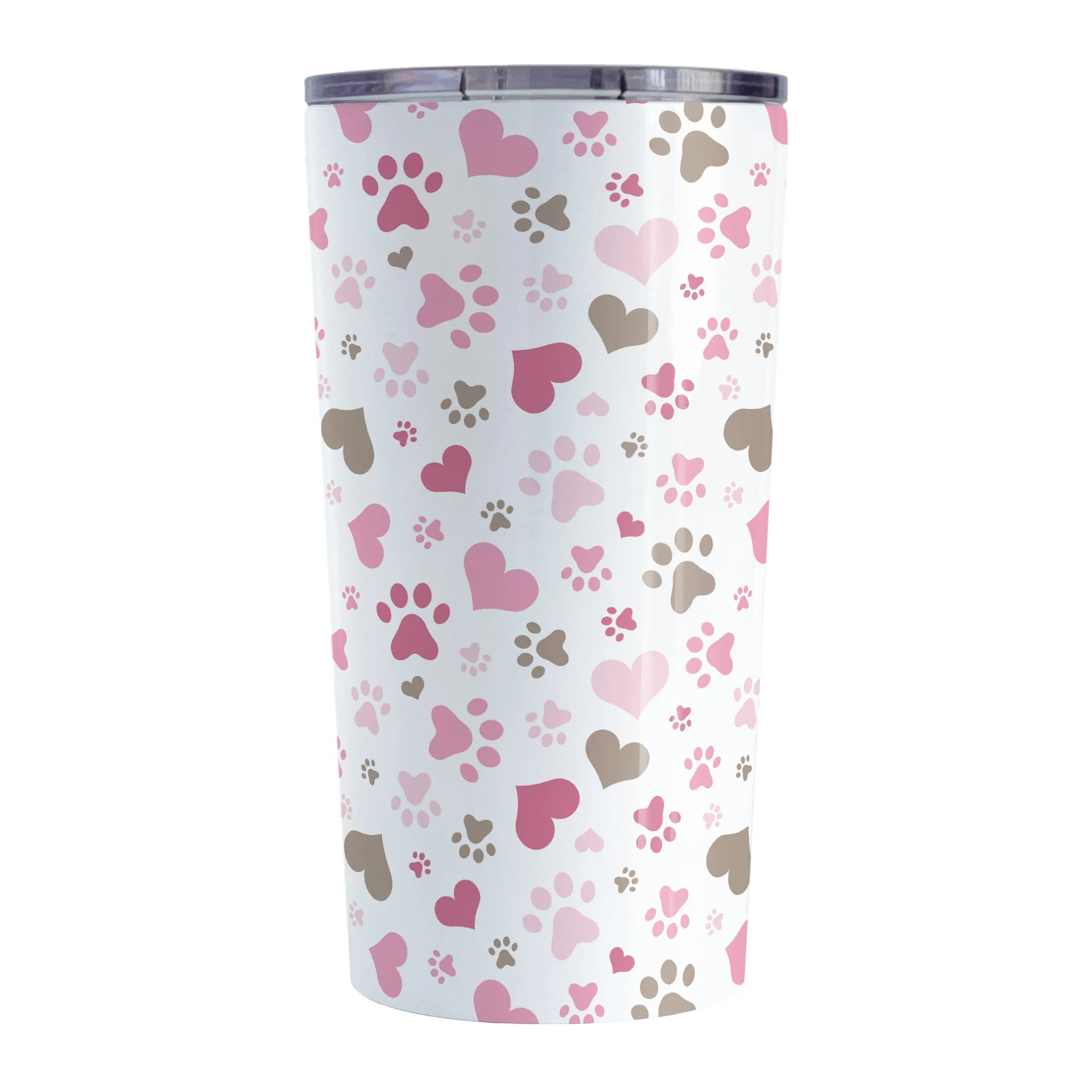 Pink Hearts and Paw Prints Tumbler Cup