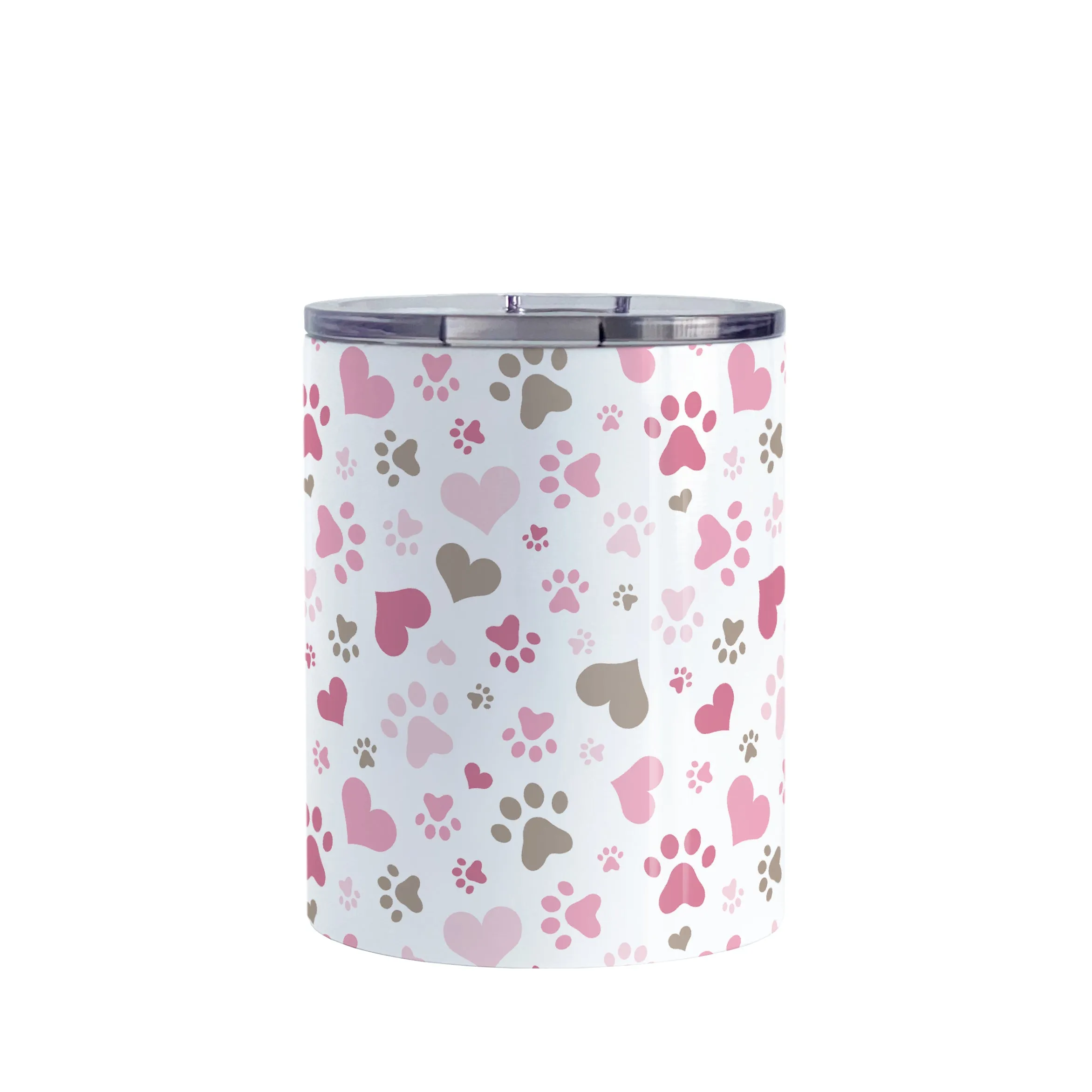 Pink Hearts and Paw Prints Tumbler Cup