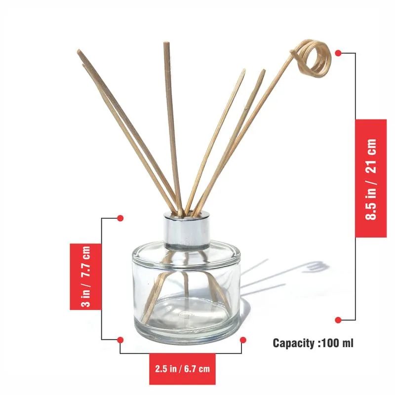 Pure Source India Empty Reed Diffuser Bottle Glass Vase/Decorative Pot with 5 Pcs Plan Reeds and 1 Spiral Reed Stick, Capacity -100 ml, Clear