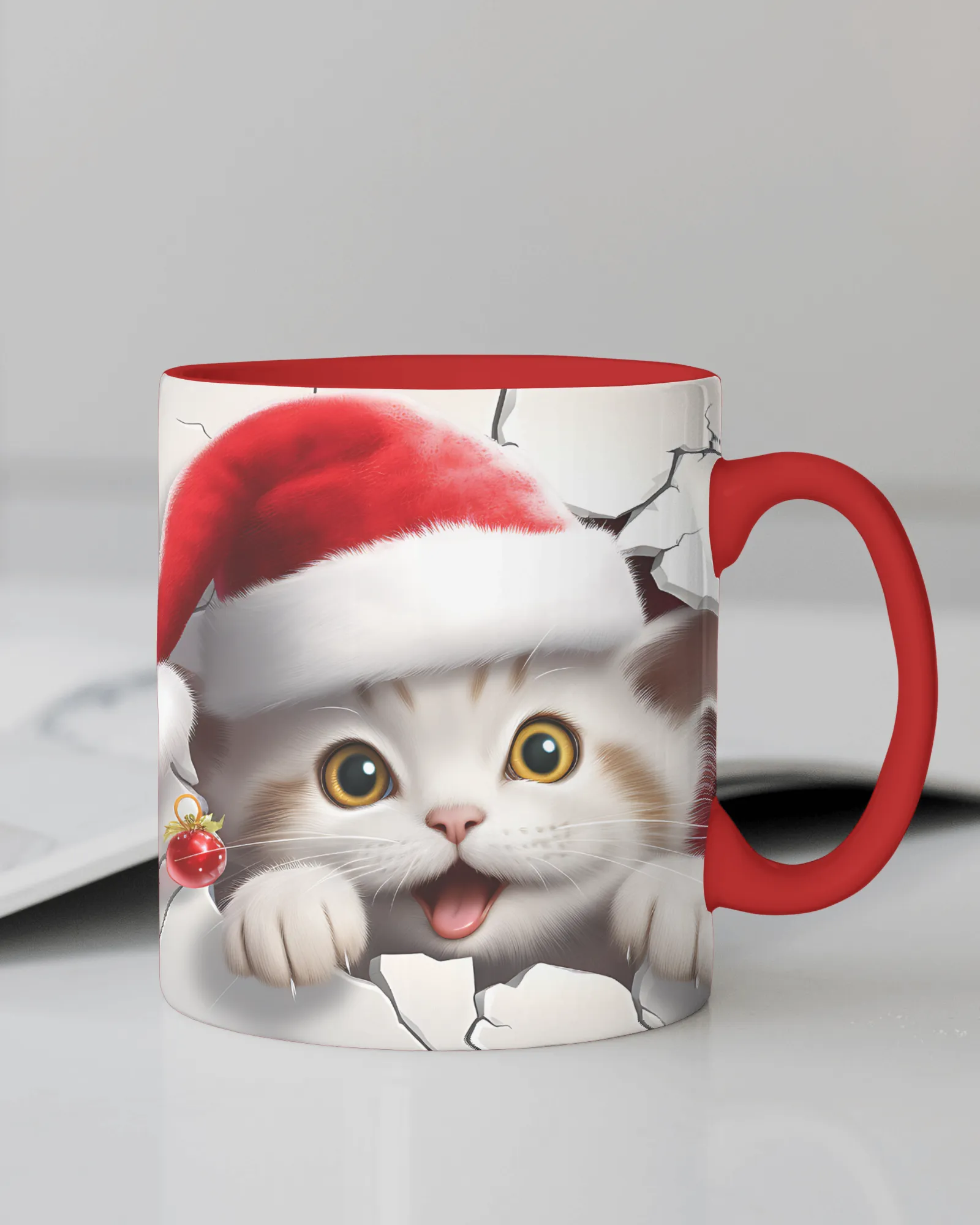 "Christmas Kitten with Santa Hat" 12 Oz Mug