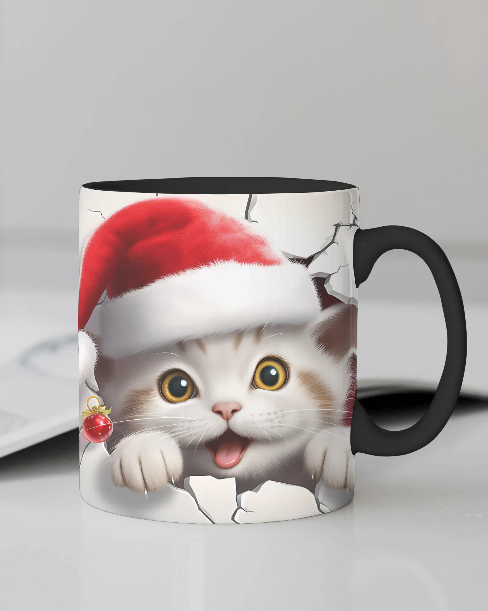 "Christmas Kitten with Santa Hat" 12 Oz Mug