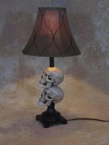 "Desk Lamp with 2 Mini-Skulls and Antique Shade" Haunted House Lighting