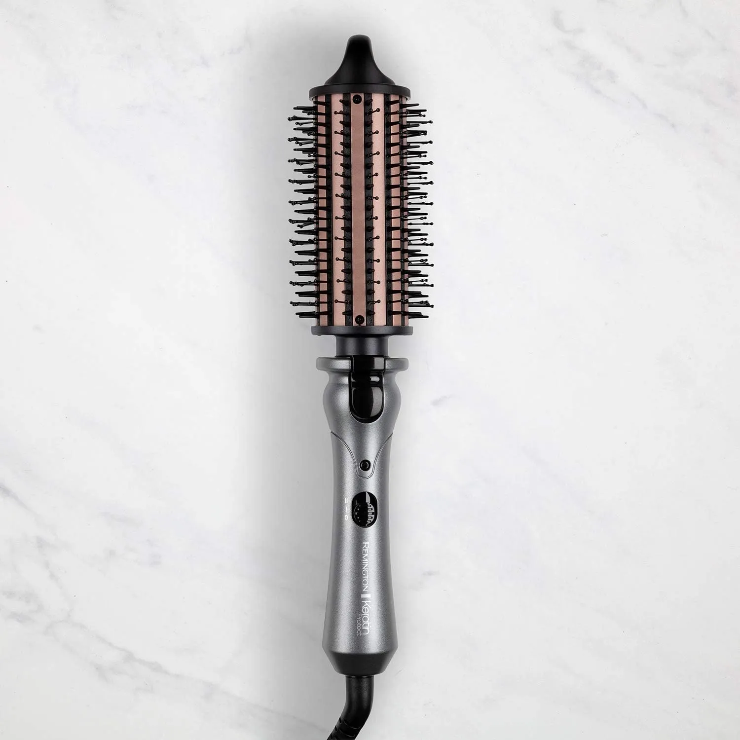 Remington Keratin Protect Heated Hair Brush - 45mm Mixed Bristles, Keratin & Almond Oil Infused, 120°C-180°C, Volume & Curls - CB65A458