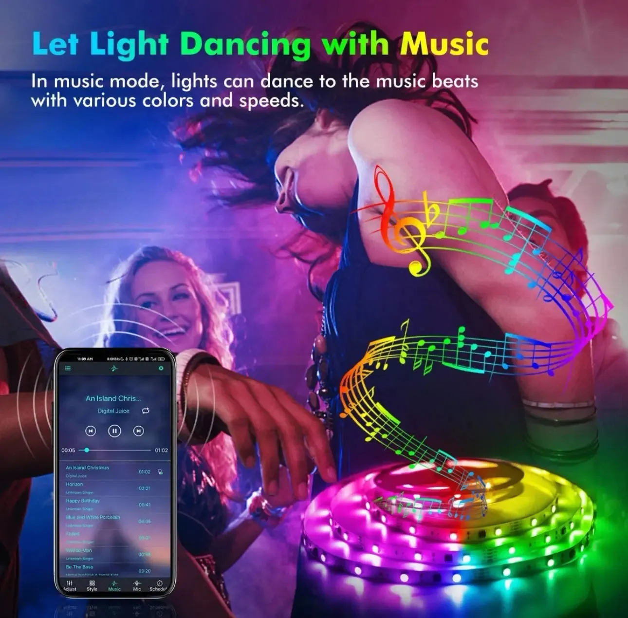 RGB LED Strip with Bluetooth Controller - Color Changing Light Tape