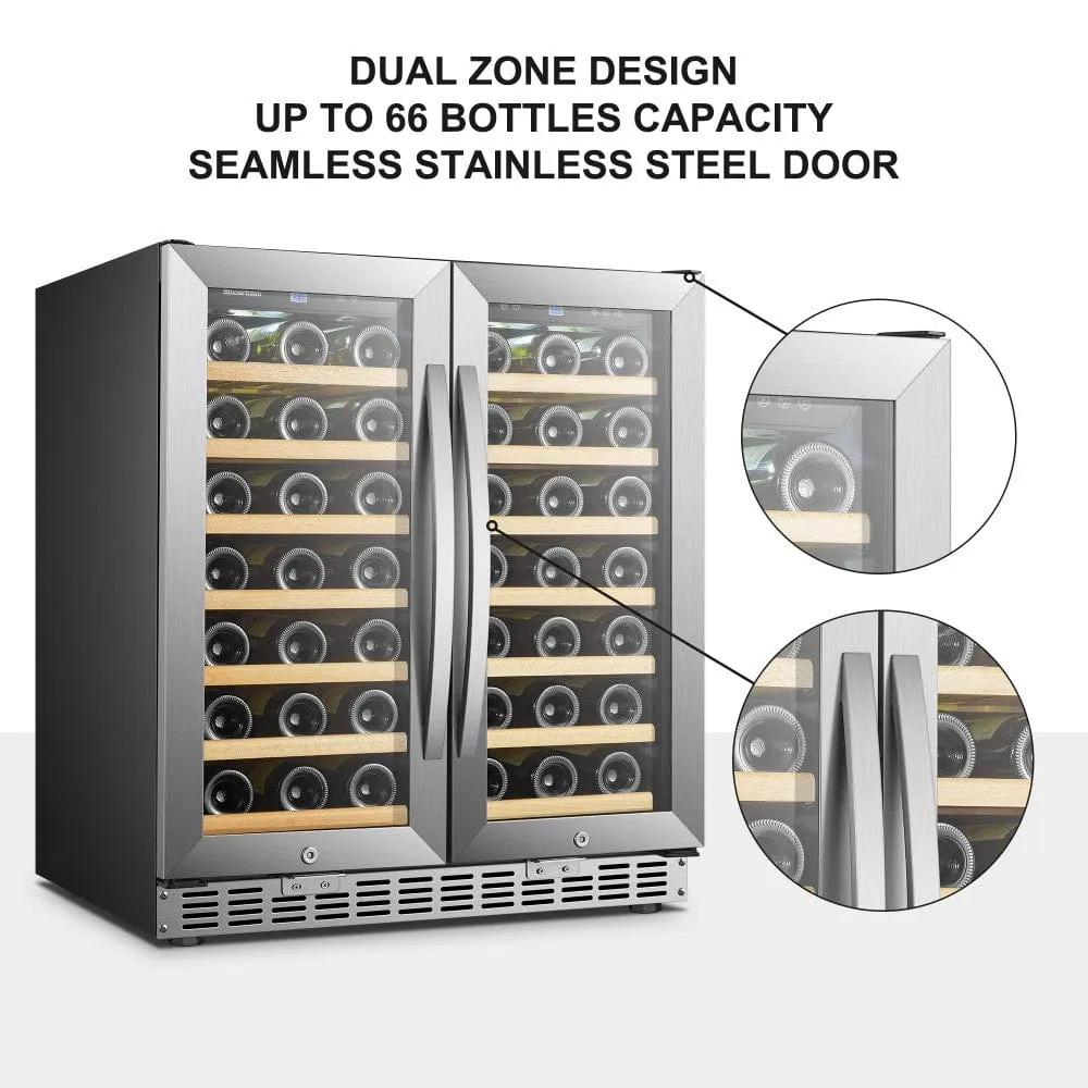 Sinoartizan 62 Bottles Dual Door Stainless Steel Wine Coolers ST-66D