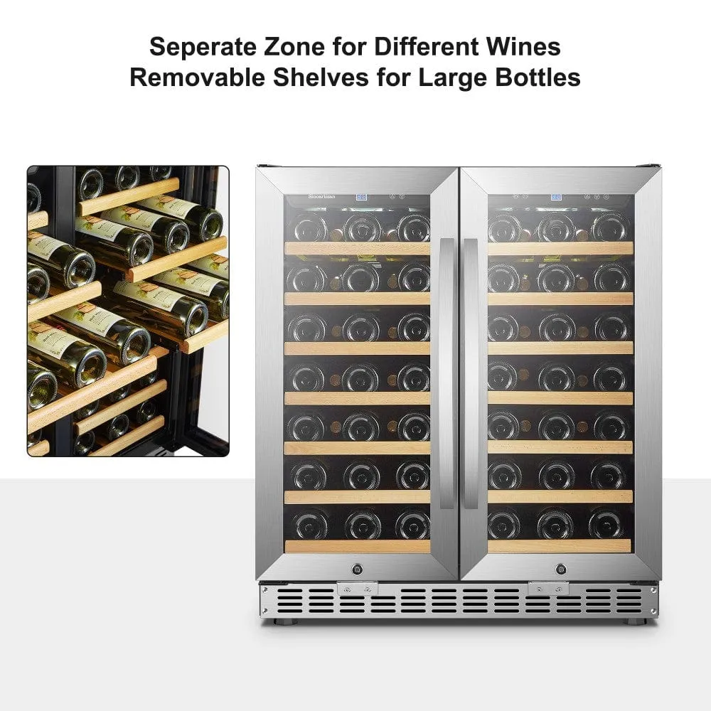 Sinoartizan 62 Bottles Dual Door Stainless Steel Wine Coolers ST-66D