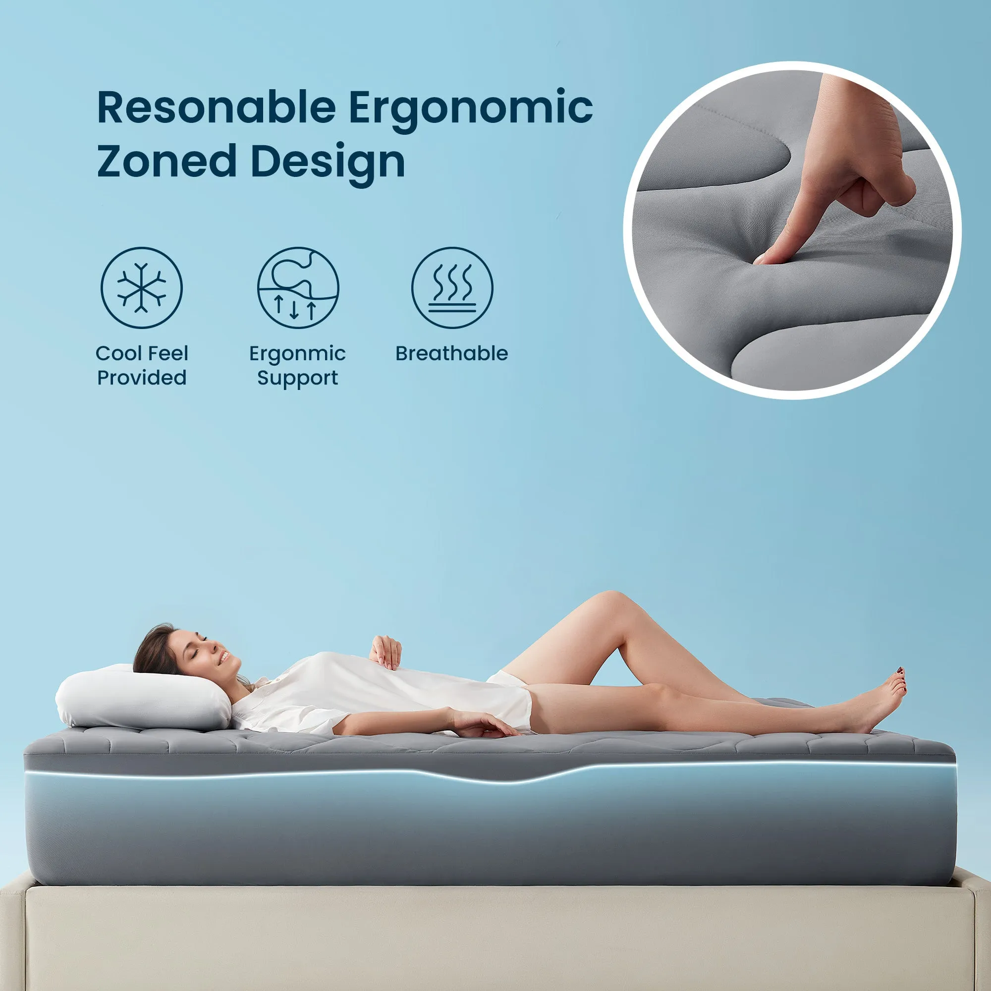 Sleep Zone Cooling Mattress Pad, Support Mattress Topper, Breathable and Soft Mattress Protector, Deep Pocket Bed Cover, Machine Washable