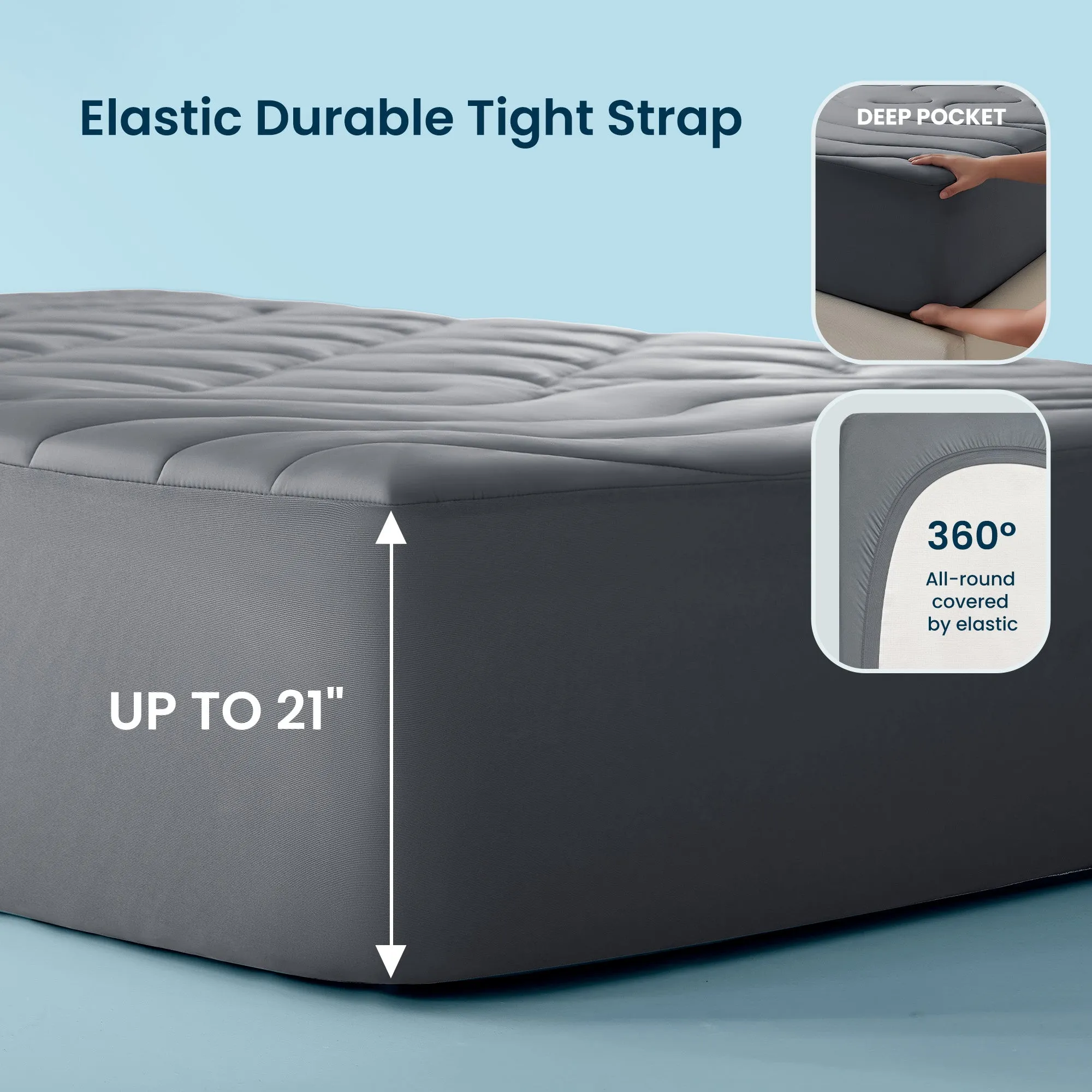 Sleep Zone Cooling Mattress Pad, Support Mattress Topper, Breathable and Soft Mattress Protector, Deep Pocket Bed Cover, Machine Washable