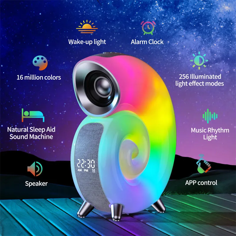 Smart Atmosphere Light Bluetooth Speaker Alarm Clock Wake-up Lamp White Noise Machine For Sleeping Baby with APP Control