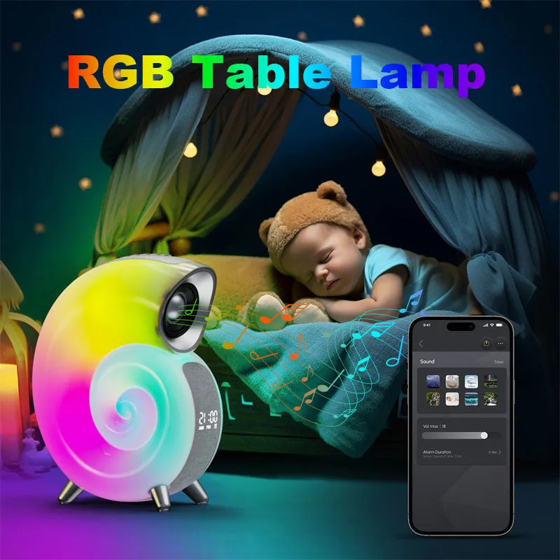 Smart Atmosphere Light Bluetooth Speaker Alarm Clock Wake-up Lamp White Noise Machine For Sleeping Baby with APP Control