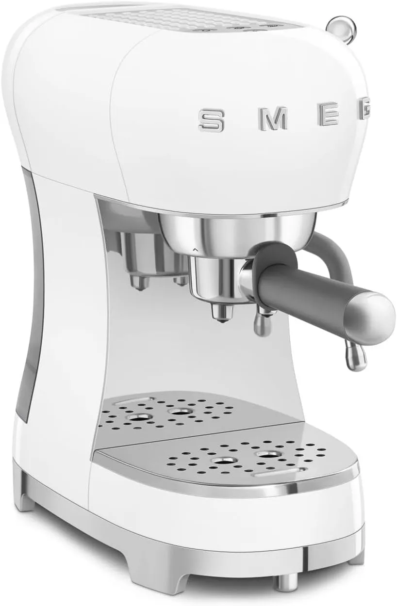 Smeg ECF02WHUK Espresso Coffee Machine - 1950s Retro Design, Steam Wand, Anti-Drip System, White