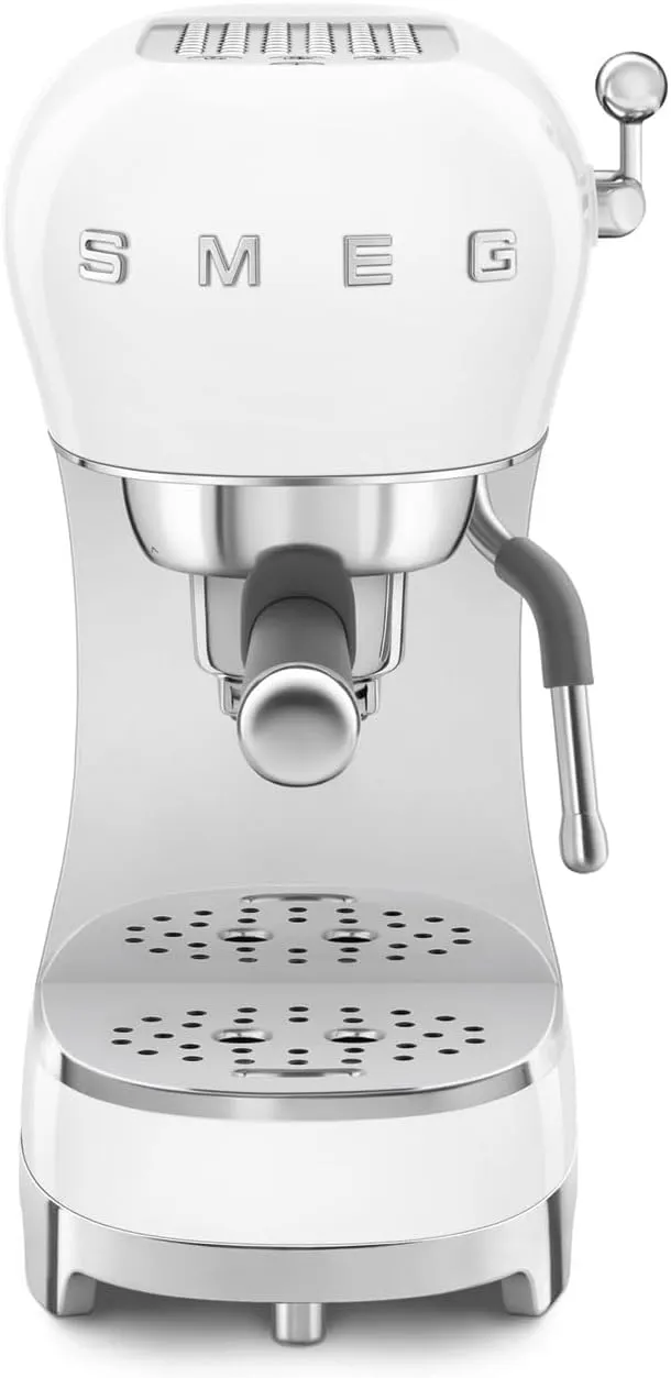 Smeg ECF02WHUK Espresso Coffee Machine - 1950s Retro Design, Steam Wand, Anti-Drip System, White