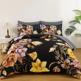 Soft Floral Leaf Comforter Set, King Size, Quilted Bedding with Pillowcases