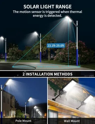 Solar Street Light 600W - 6500K LED Solar Power Street Lights with Panel 14000LM Dusk to Dawn Outdoor Flood Lighting Waterproof IP65 Exterior Motion Sensor Security Pole Lamp for Yard Garden-10Pack