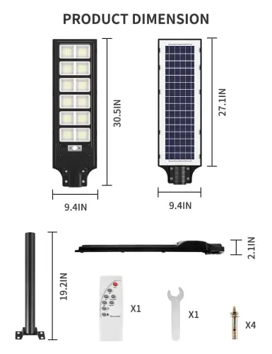 Solar Street Light 600W - 6500K LED Solar Power Street Lights with Panel 14000LM Dusk to Dawn Outdoor Flood Lighting Waterproof IP65 Exterior Motion Sensor Security Pole Lamp for Yard Garden-10Pack