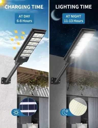 Solar Street Light 600W - 6500K LED Solar Power Street Lights with Panel 14000LM Dusk to Dawn Outdoor Flood Lighting Waterproof IP65 Exterior Motion Sensor Security Pole Lamp for Yard Garden-10Pack