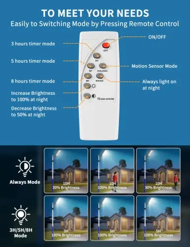 Solar Street Light 600W - 6500K LED Solar Power Street Lights with Panel 14000LM Dusk to Dawn Outdoor Flood Lighting Waterproof IP65 Exterior Motion Sensor Security Pole Lamp for Yard Garden-10Pack