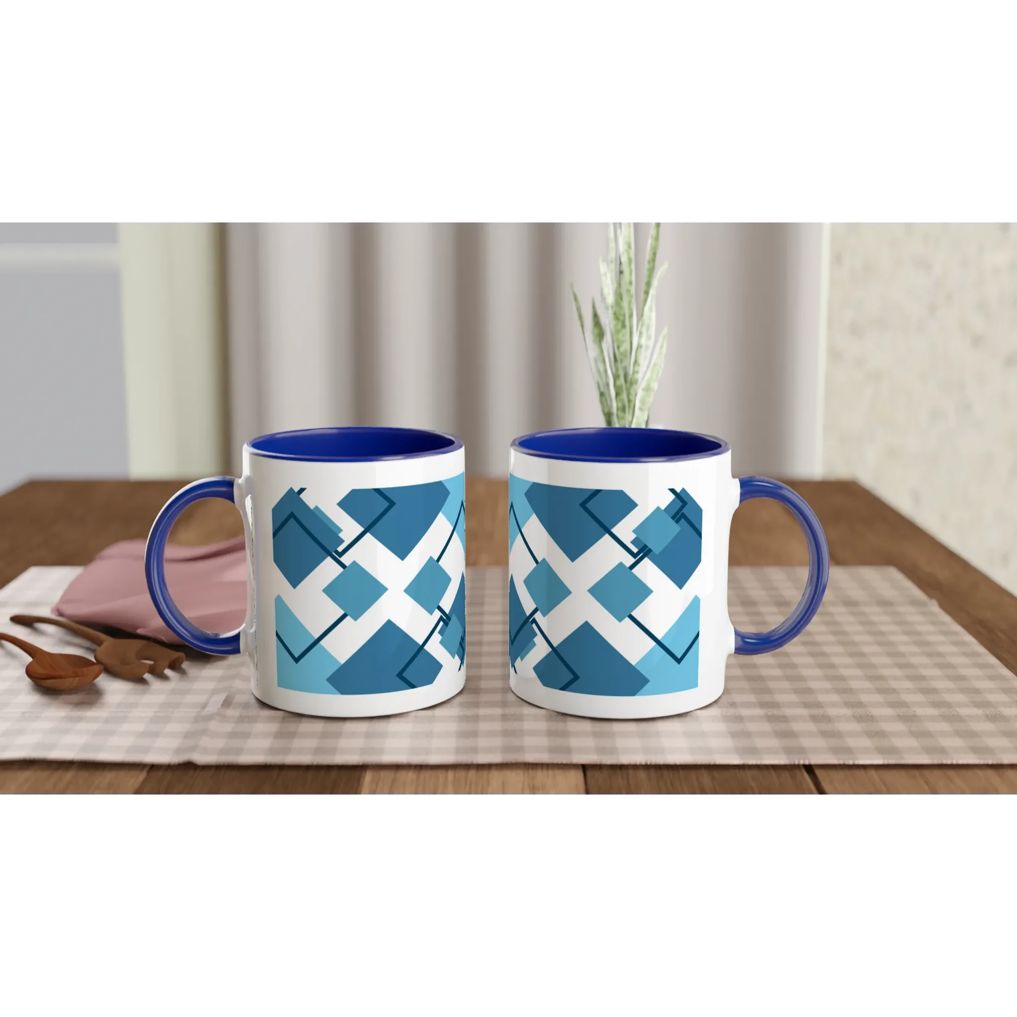 Stylish Blue Square Geometric Coffee Mug