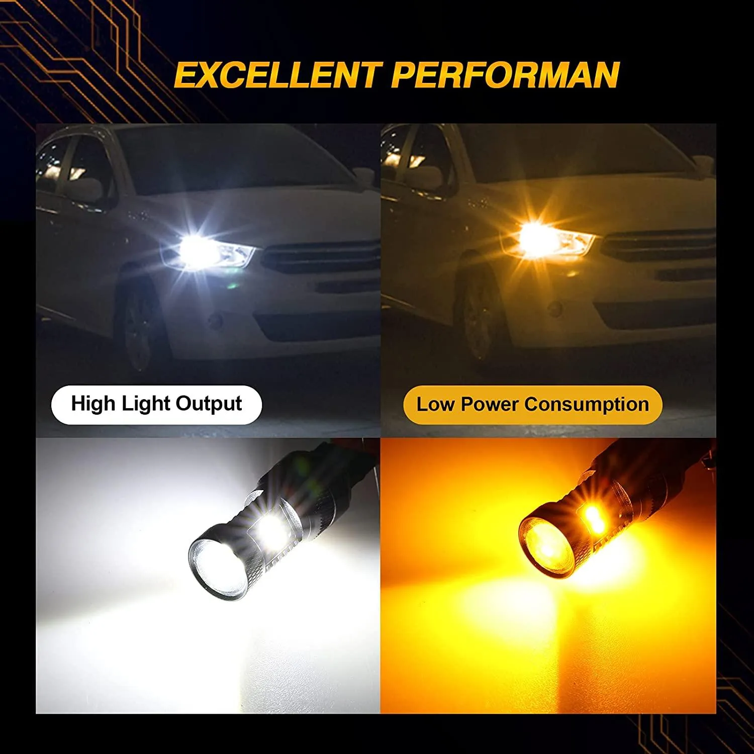 T20 7443 7440 LED Front Turn Signal & DRL Light Bulbs 300% High Brightness Dual Color Switchback White & Amber | 2 Bulbs