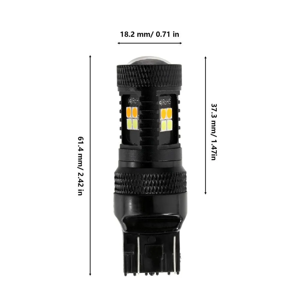 T20 7443 7440 LED Front Turn Signal & DRL Light Bulbs 300% High Brightness Dual Color Switchback White & Amber | 2 Bulbs