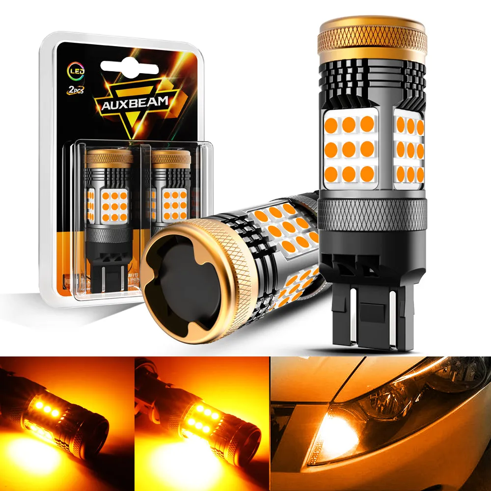 T20 7443 7440 LED Turn Signal Light Rear/Front, Side Maker Light Bulbs 56W 600% High Brightness CAN-Bus Error Free 3000K Amber B21 Series |2 Bulbs