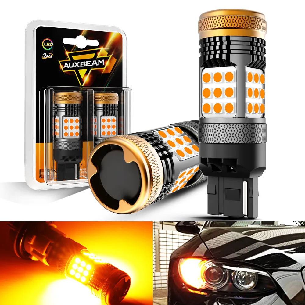 T20 7443 7440 LED Turn Signal Light Rear/Front, Side Maker Light Bulbs 56W 600% High Brightness CAN-Bus Error Free 3000K Amber B21 Series |2 Bulbs