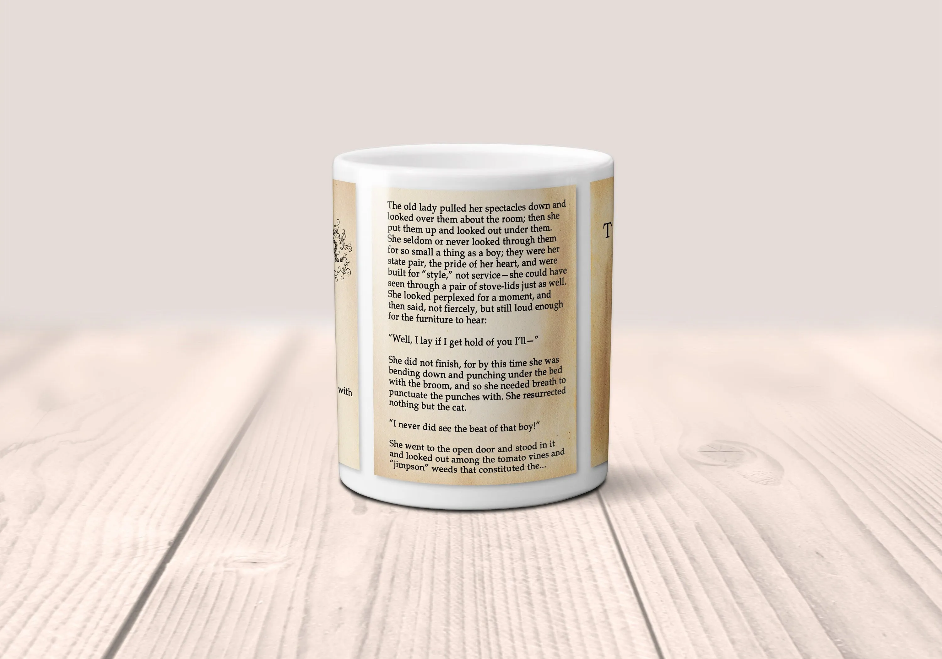 The Adventures of Tom Sawyer by Mark Twain Mug. Coffee Mug with Tom Sawyer book Title and Book Pages,Bookish Gift,Literary Mug