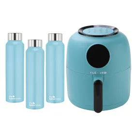 The Better Home FUMATO Aerochef Air fryer With Digital Touchscreen Panel 4.5L Light Blue & Stainless Steel Water Bottle 1 Litre, Pack of 3 Blue