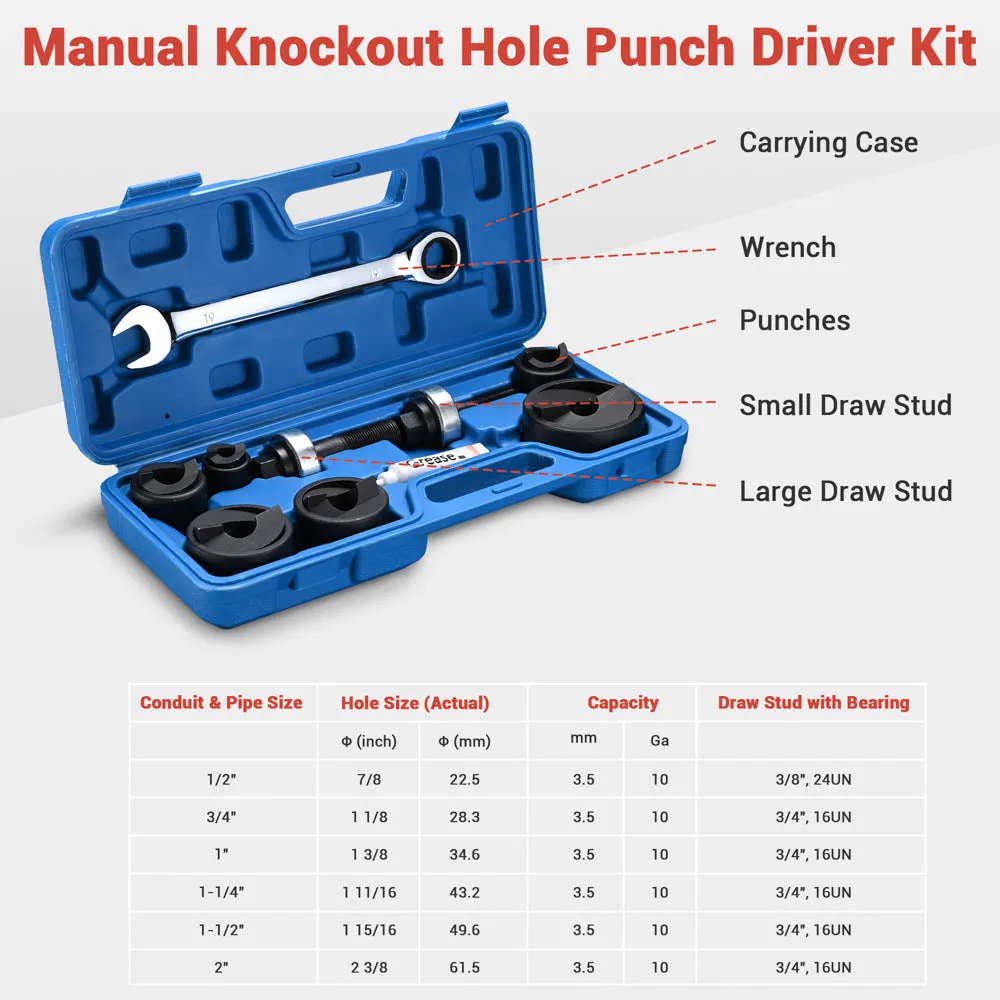 TheLAShop 6 Ton Metal Hole Punch with 6 Knockout Set (1/2" to 2")