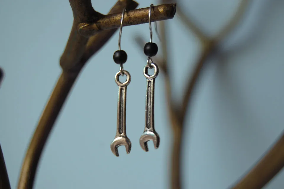 Tiny Silver Wrench Earrings | Cute Miniature Tool Charm Jewelry