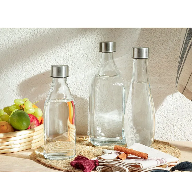 Transparent Glass Water Bottle With Metal Airtight Lid 1966-25