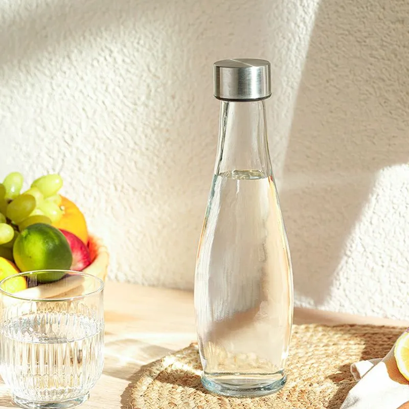 Transparent Glass Water Bottle With Metal Airtight Lid 1966-25