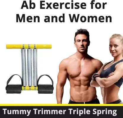 Triple Spring Tummy Trimmer Unisex Gym Home Exercise Workout Equipment Leg Ab Exerciser (Yellow)