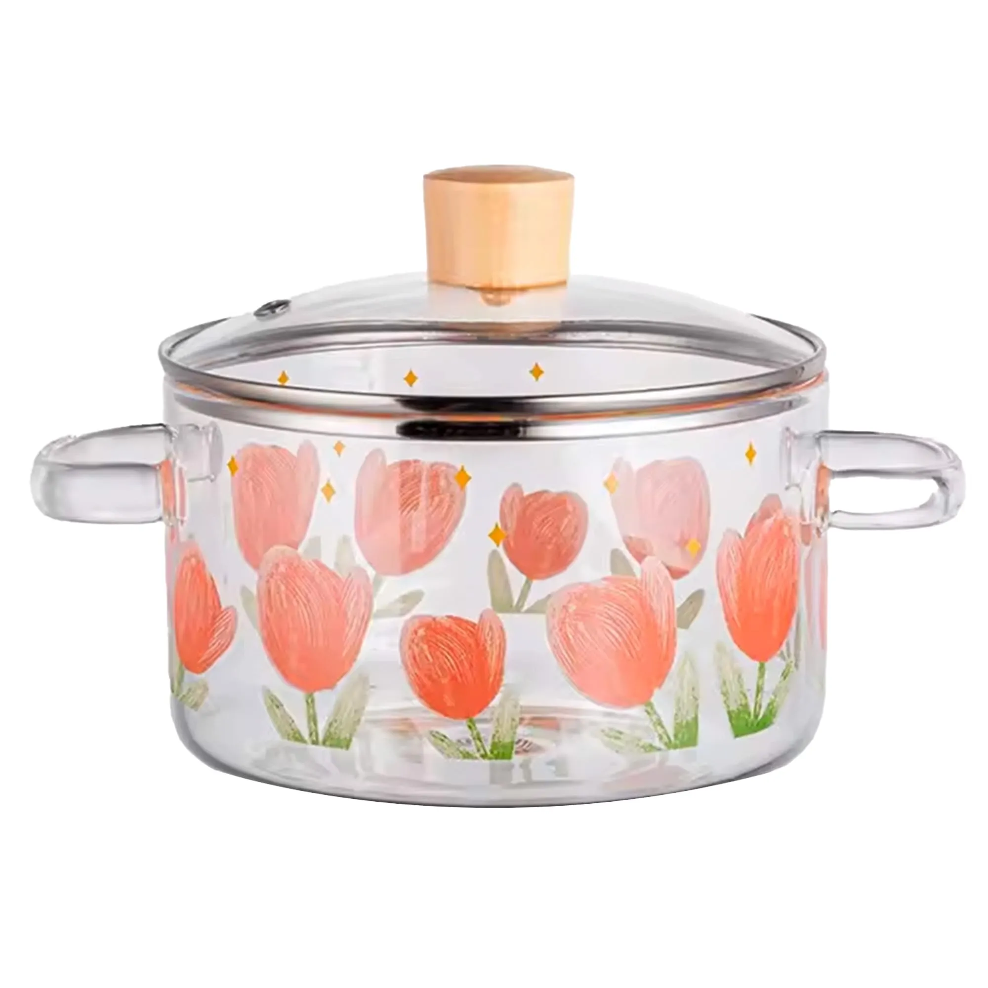 UMAI Borosilicate Glass Cookware for Gas Stove (1.45L) Tope with Lid & Handle | Electric Pottery | Handi for Cooking | Microwave Safe | Tea/Milk/Pasta/Noodles/Rice Pan | Biryani Cooking Pot (Floral)