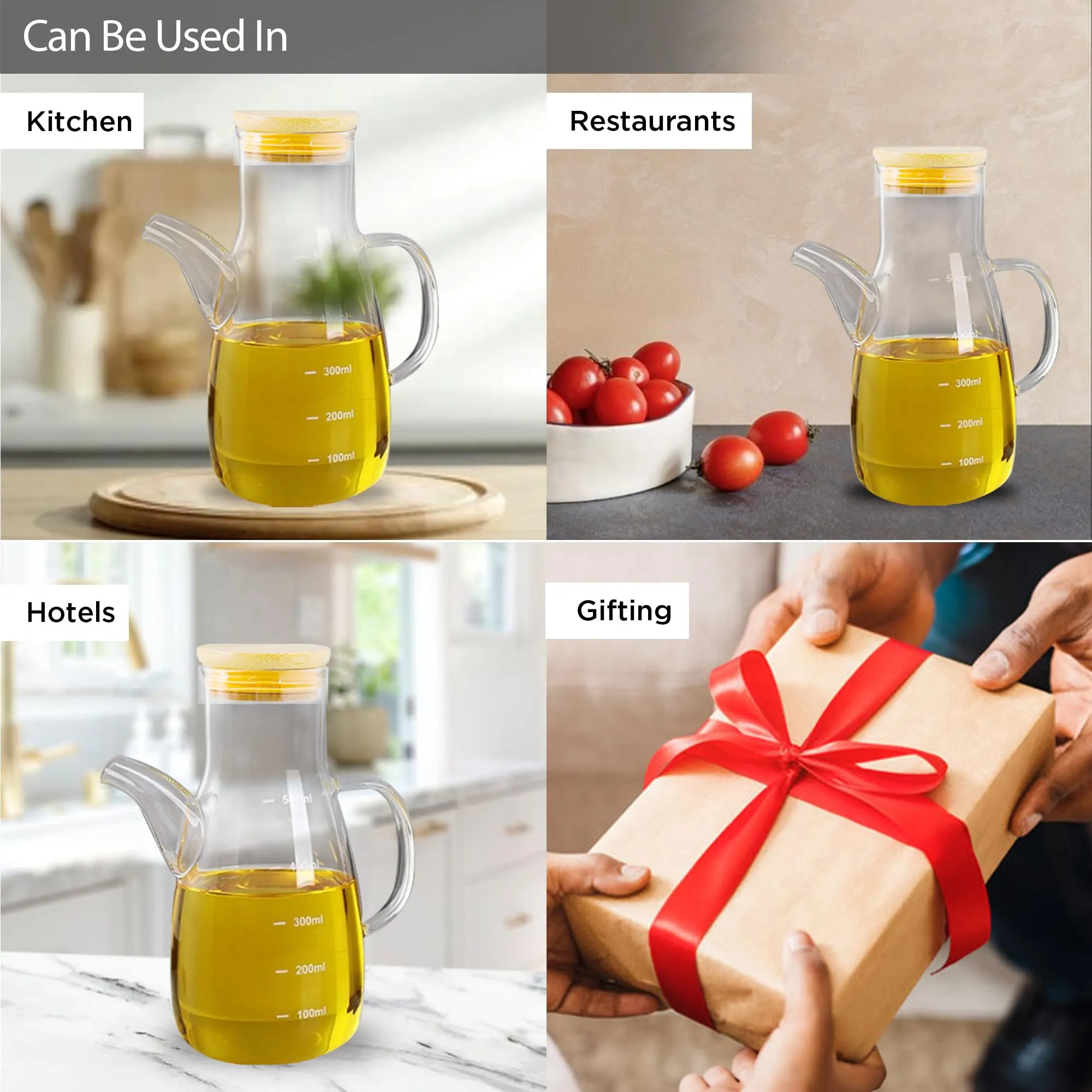 UMAI Glass Oil Dispenser With Leakproof Bamboo Lid (500ml) | Oil Container Bottle For Kitchen | Oil Jar | Vinegar Dispenser | Glass Oil Bottle | Oil Can For Kitchen