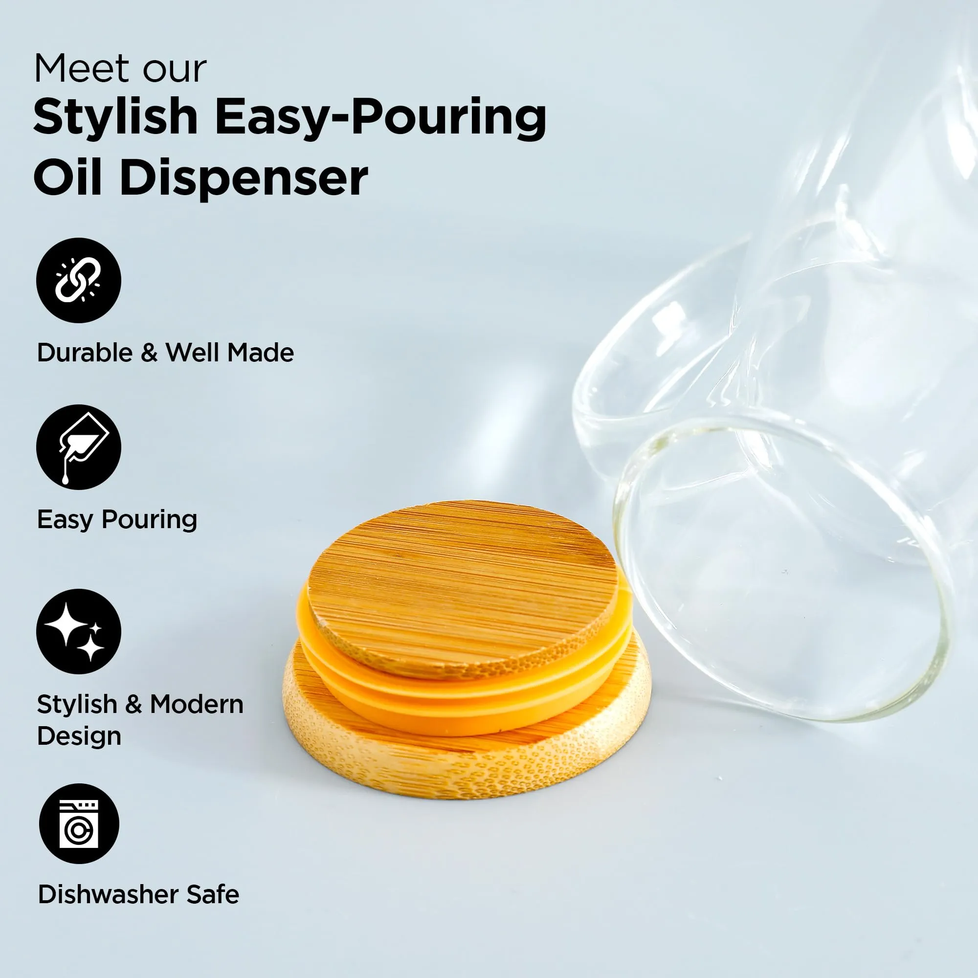 UMAI Glass Oil Dispenser With Leakproof Bamboo Lid (500ml) | Oil Container Bottle For Kitchen | Oil Jar | Vinegar Dispenser | Glass Oil Bottle | Oil Can For Kitchen