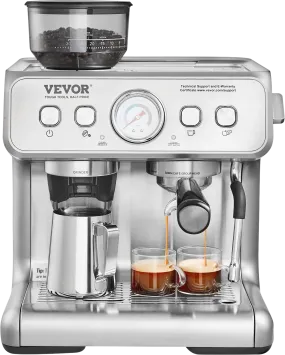 Vevor Espresso Machine 15 Bar Coffee Maker with Grinder & Milk Frother Steam Wand New