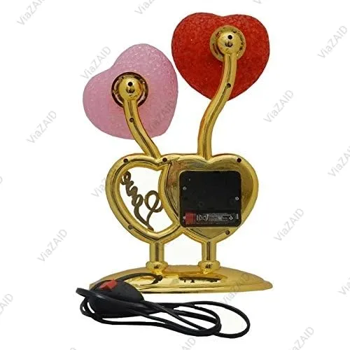 ViaZAID Lamp with Colourful Night Light, RED & Pink Heart with Clock All Occasion Valentine's Special Couple Double Heart Shape Table Clock |Home Office Bedside Battery Operated Attractive Gift