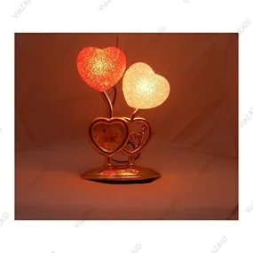 ViaZAID Lamp with Colourful Night Light, RED & Pink Heart with Clock All Occasion Valentine's Special Couple Double Heart Shape Table Clock |Home Office Bedside Battery Operated Attractive Gift