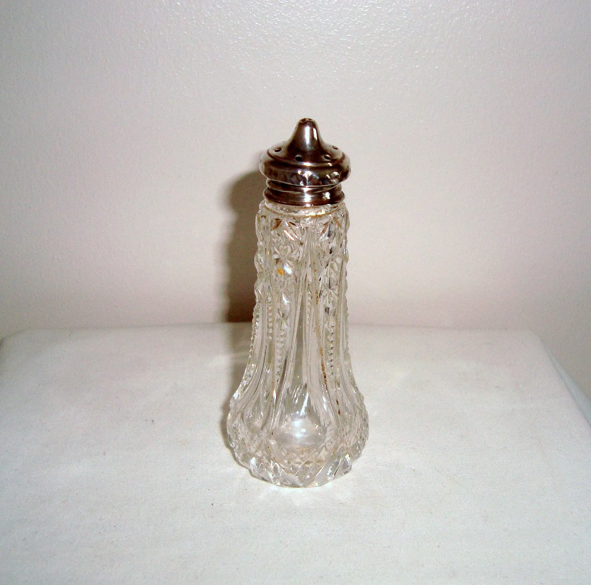 Vintage Sterling Silver Cut Glass Pepper Pot Shaker