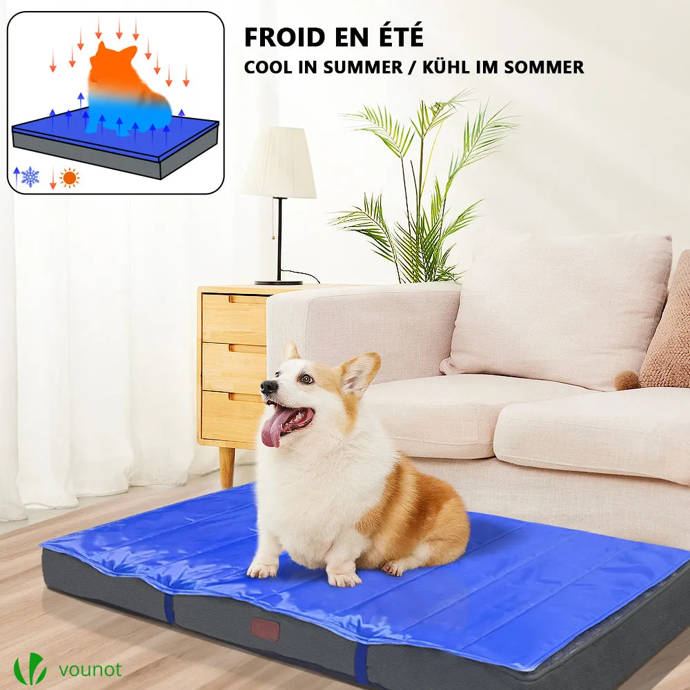 VOUNOT Dog Bed with Cooling Mat, Wahsable Pet Mattress Crate Cushion, Grey 115x81x9cm