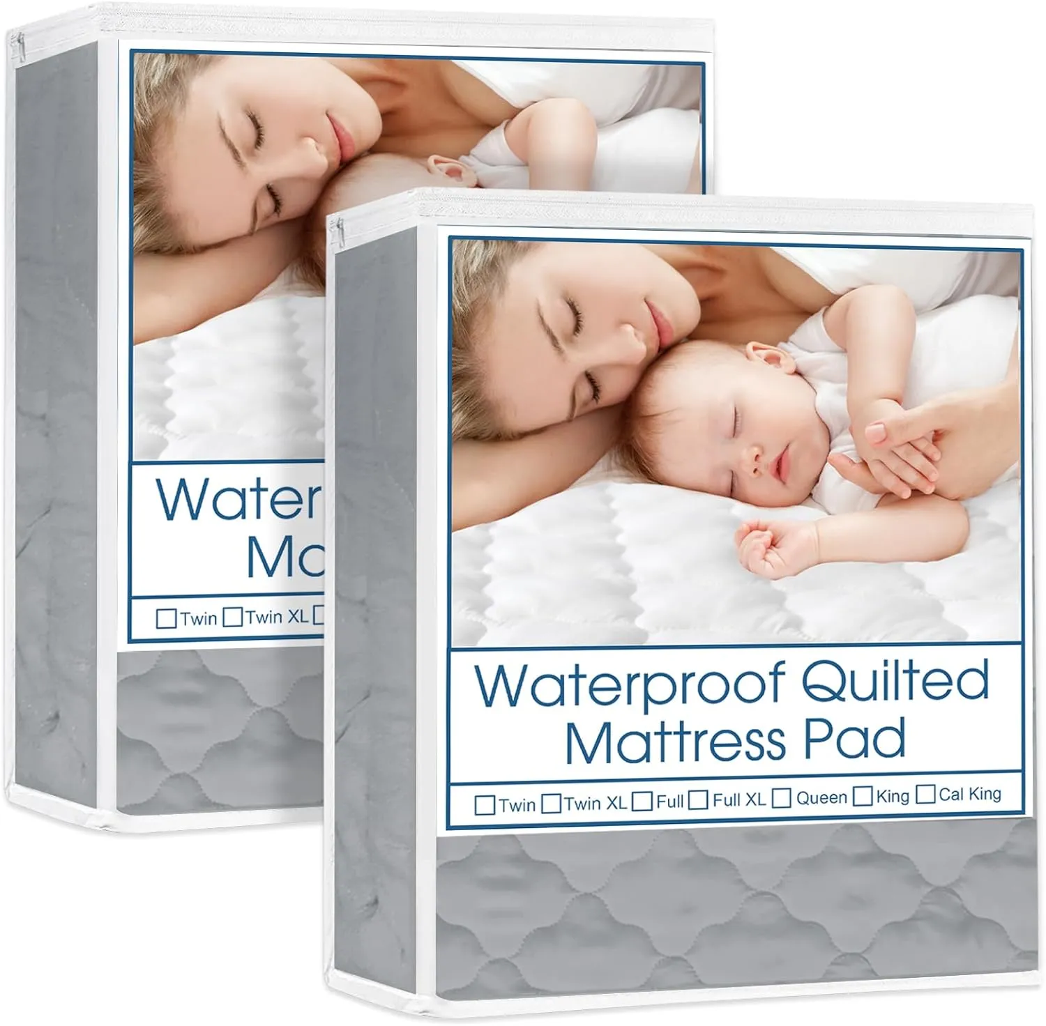 Waterproof Mattress Protector Quilted, Breathable & Noiseless Mattress Pad Cover, Fitted with Deep Pocket, Grey